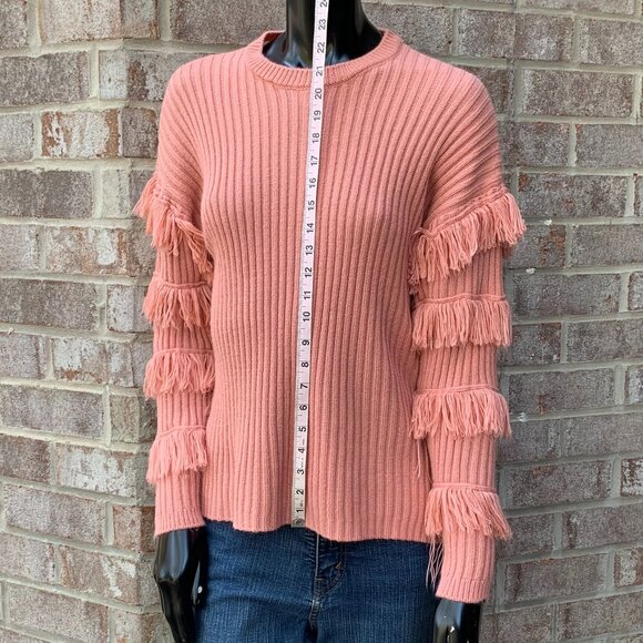 Kate & Sam Rib Stitch Knit Fringed Long Sleeve Crew Neck Sweater SzS - Picture 11 of 13